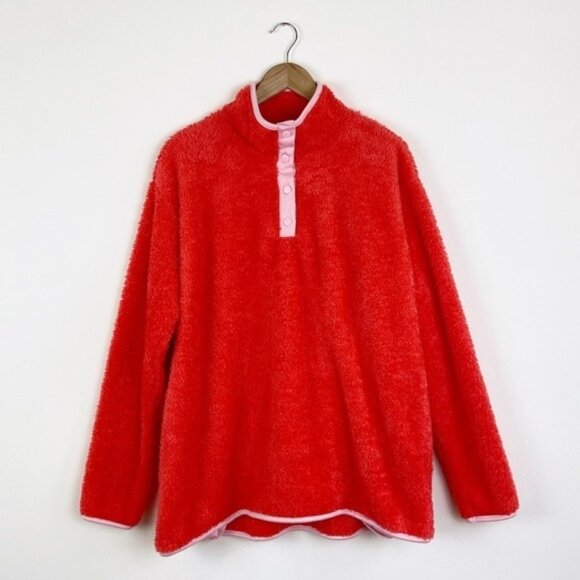 Crown & Ivy Coral Orange Woobie Fleece Pullover - Picture 1 of 10